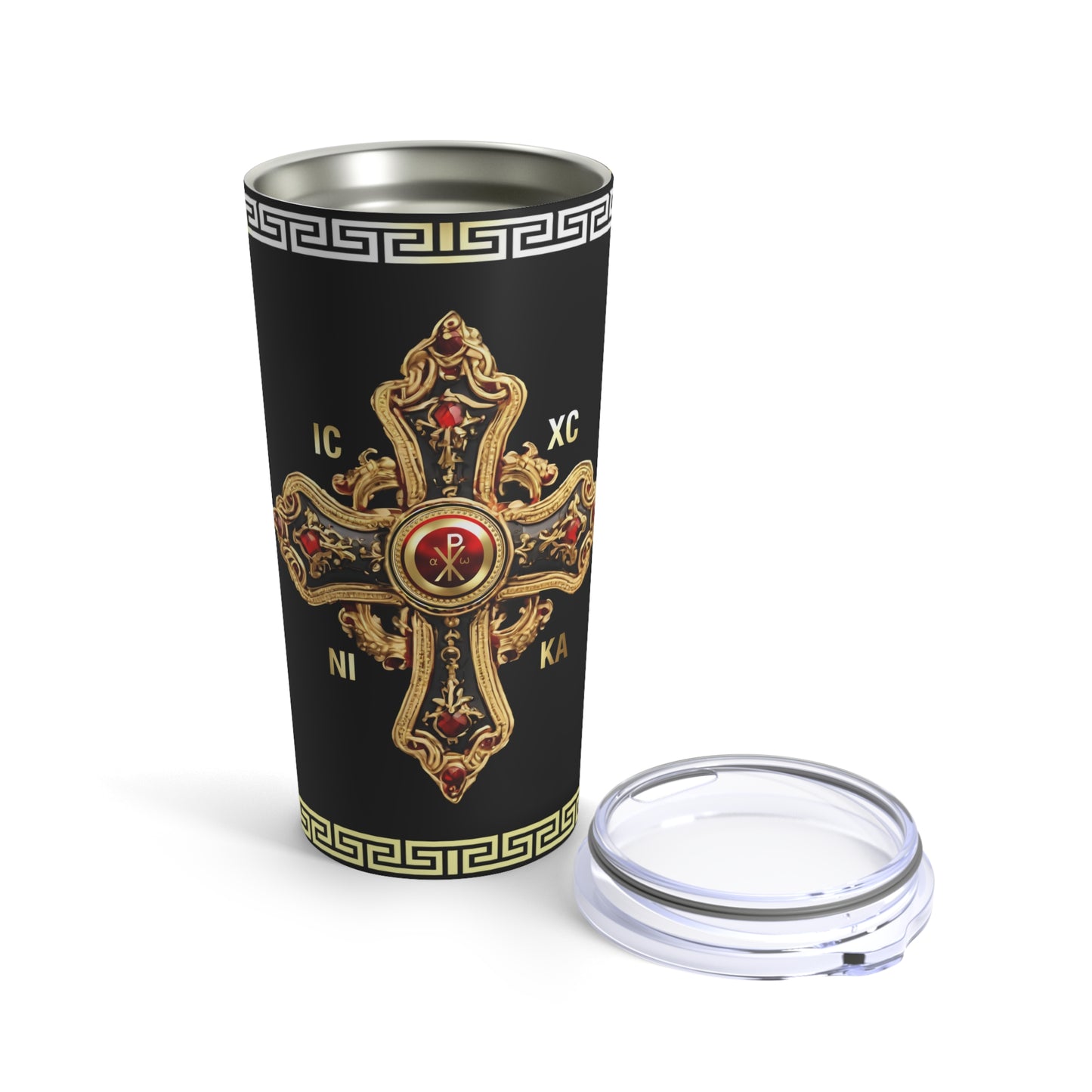 Greek Orthodox Cross Gold Black Tumbler 20oz