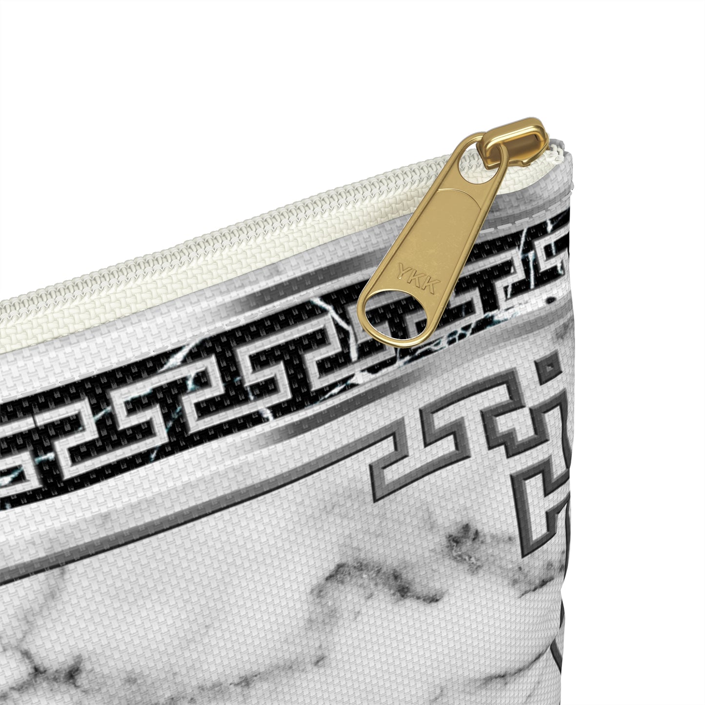 Greek Key Silver White Marbleized Accessory Pouch