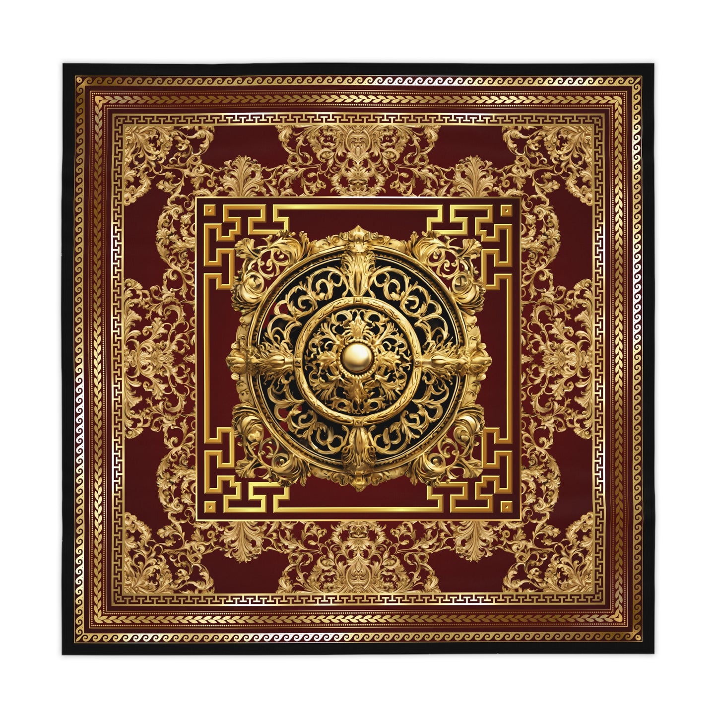 Gold Maroon Greek Key Ornate Baroque Tablecloth