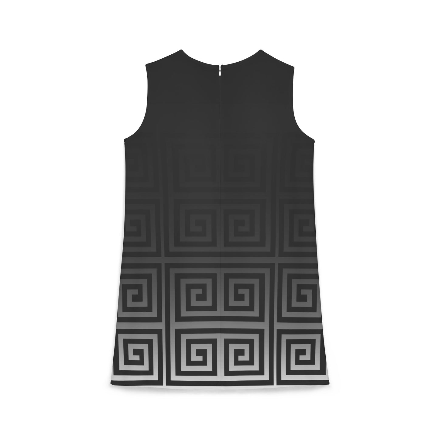 Black White Greek Key Black A-line Sleeveless Dress