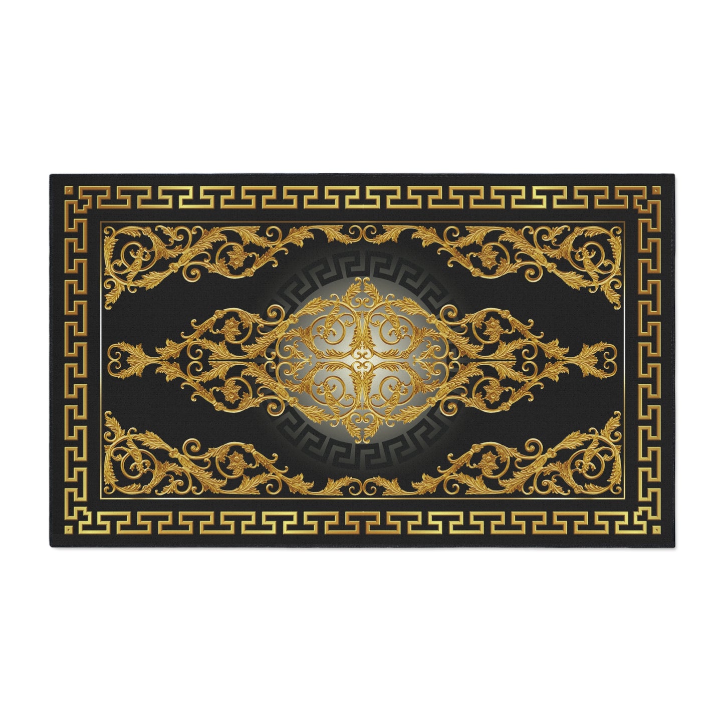 Greek Key Black Gold Baroque Heavy Duty Floor Mat