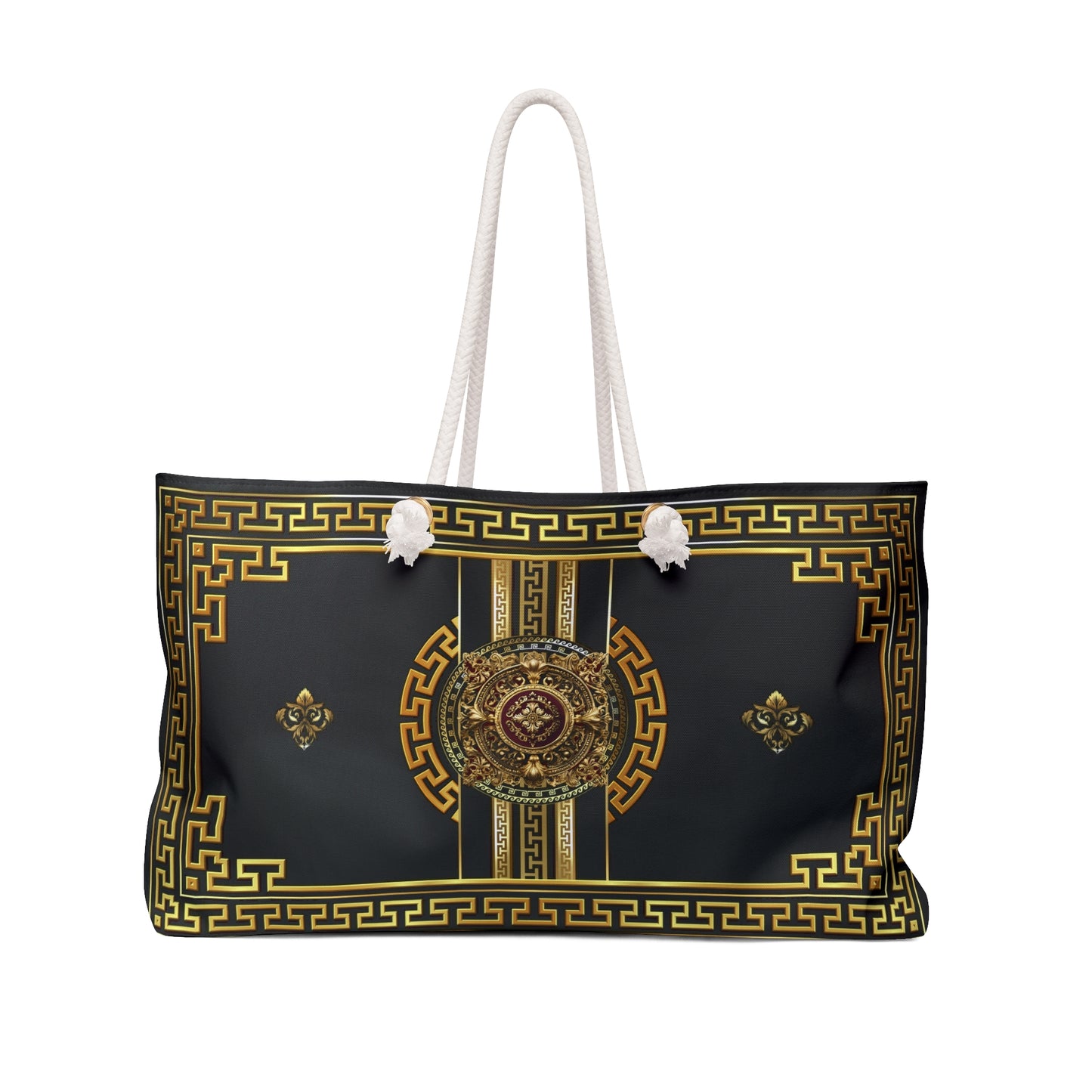 Greek Key Gold Black Medallion Weekender Bag