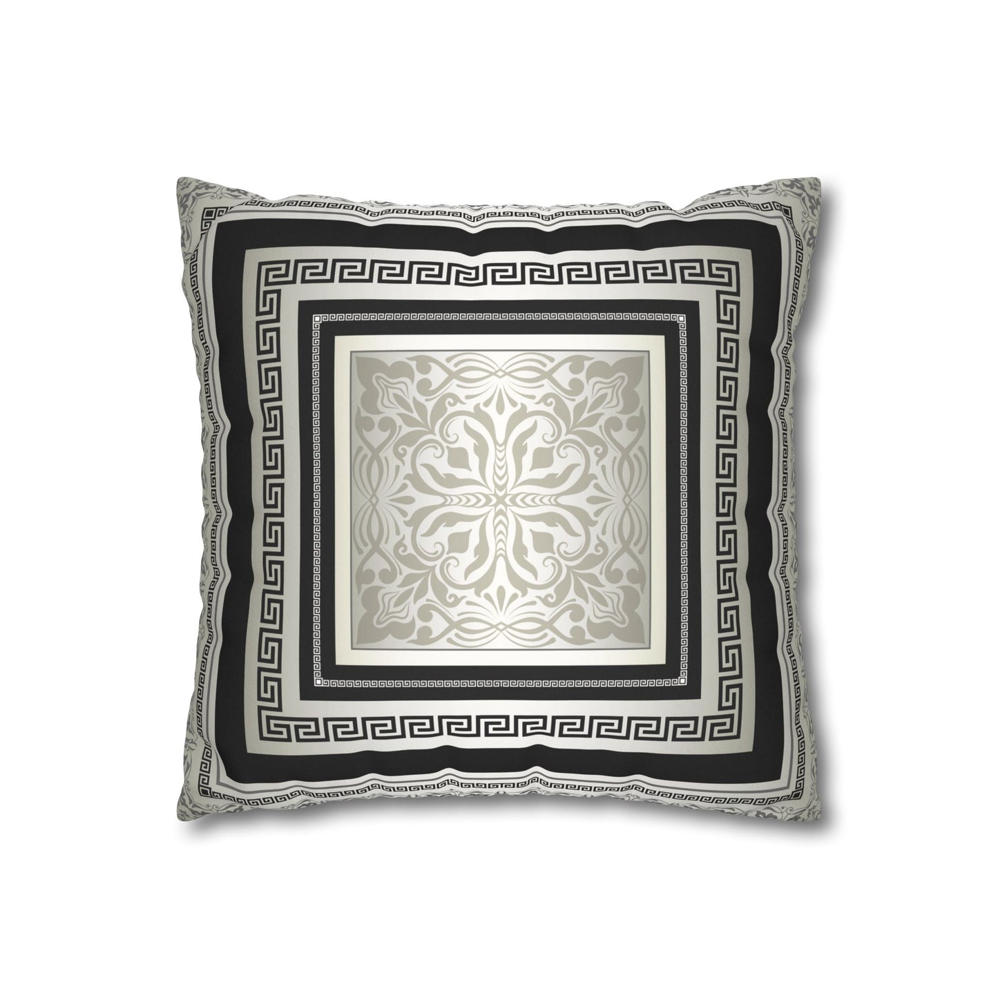 Greek Keys Cream Gray Black Faux Suede Square Pillow Case