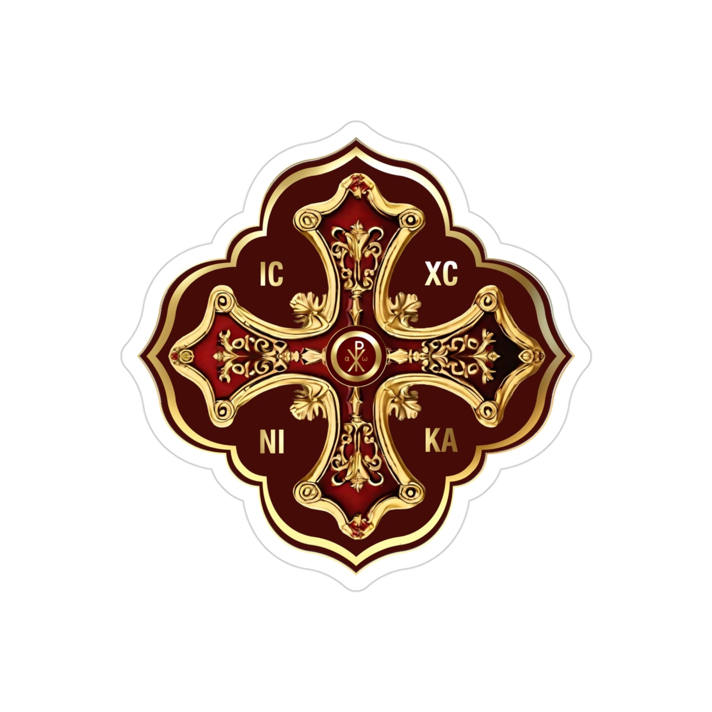 Greek Orthodox Cross Maroon Gold Transparent Outdoor Die Cut Sticker