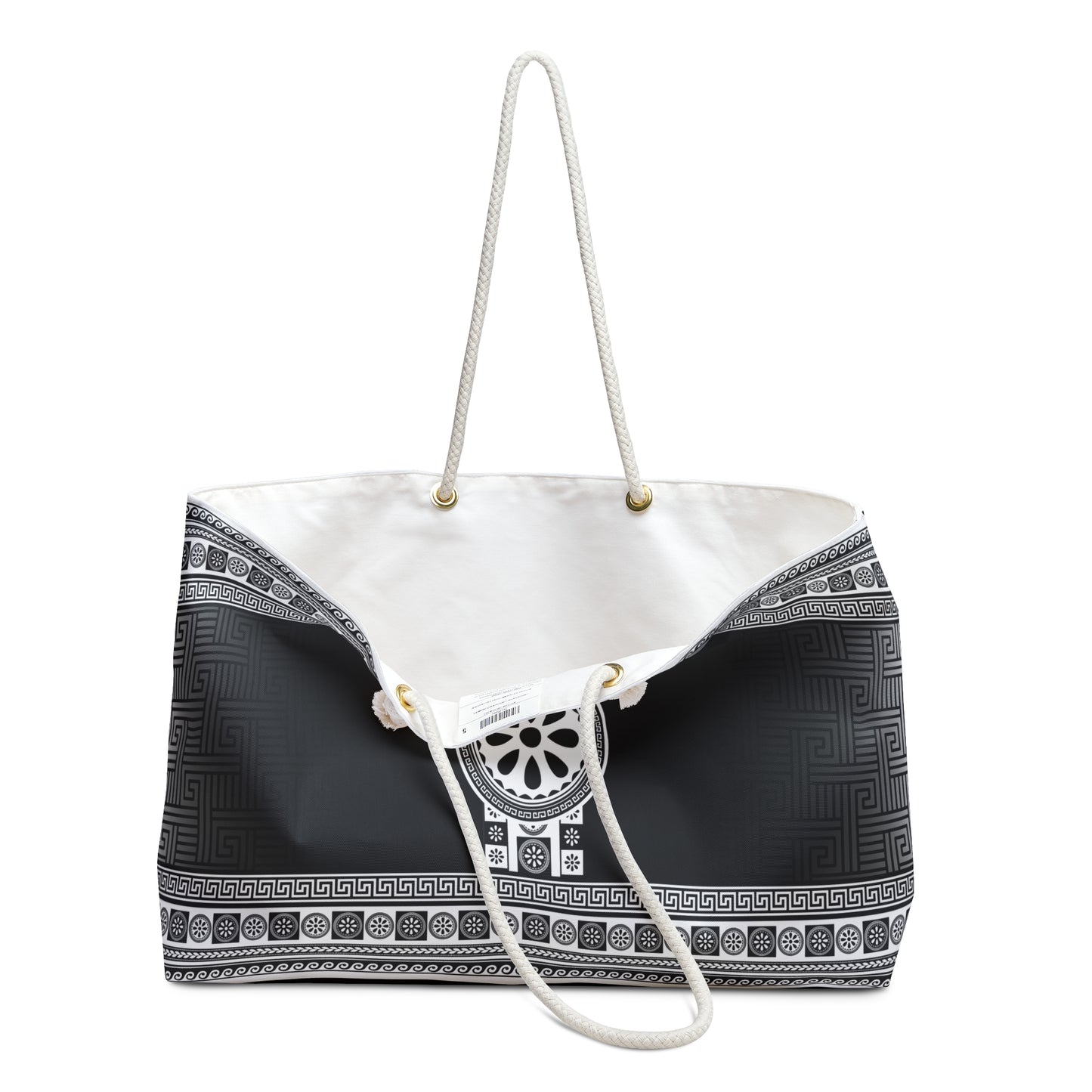 Greek Key Black and White Flower Weekender Bag