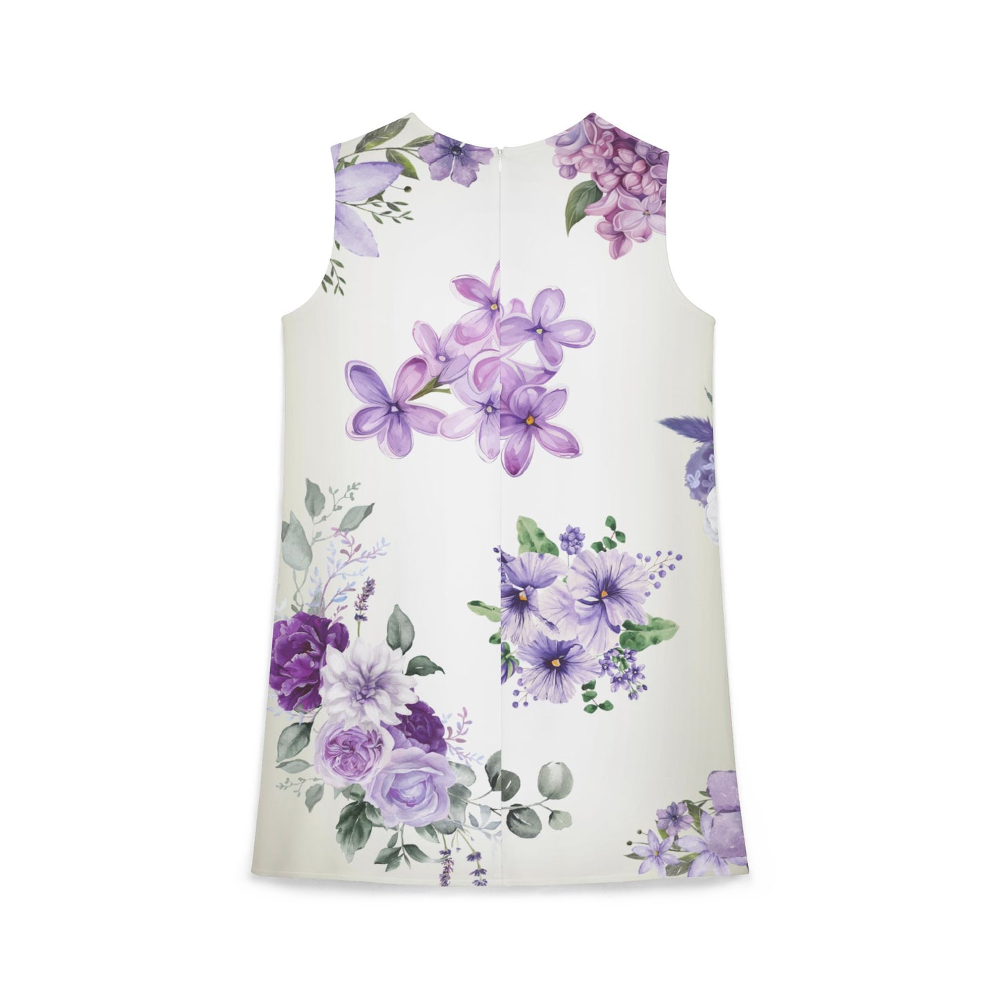 Cream Purple Green Floral Black A-line Sleeveless Dress