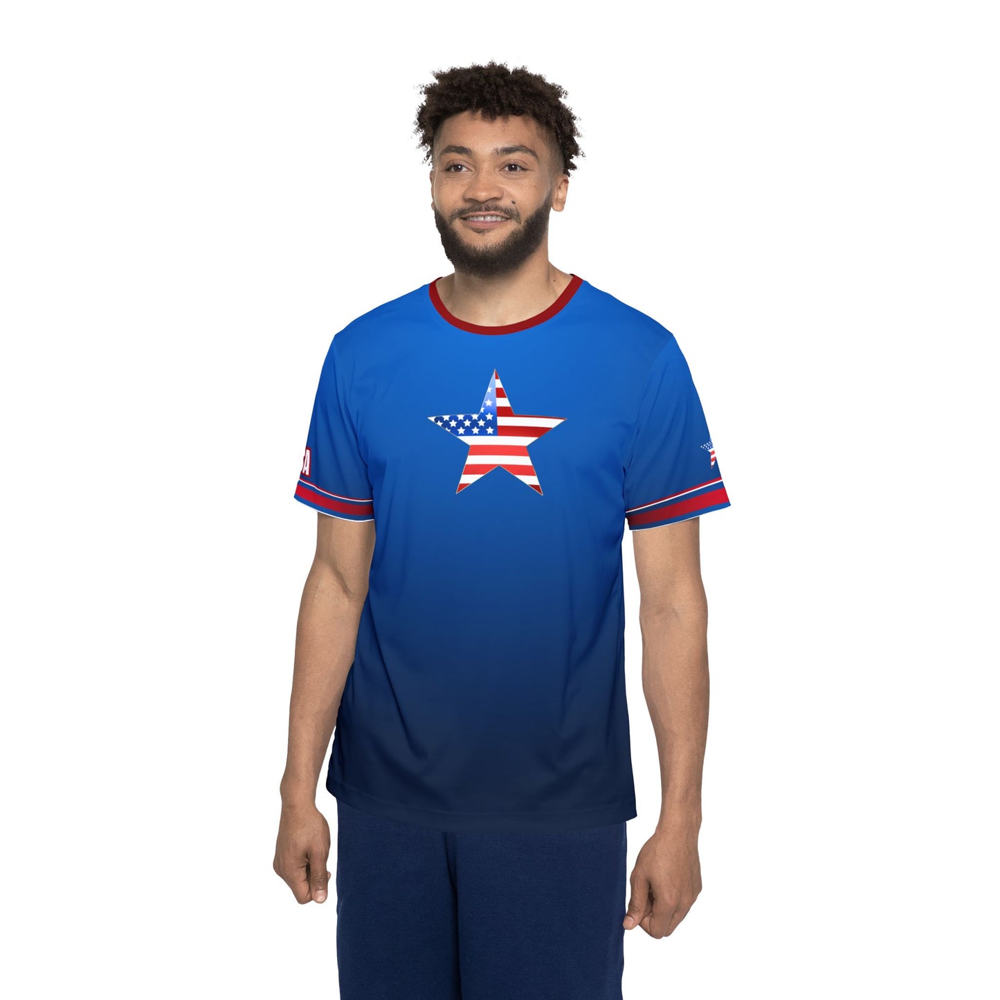 USA Star Soccer Jersey Blue Red Trim