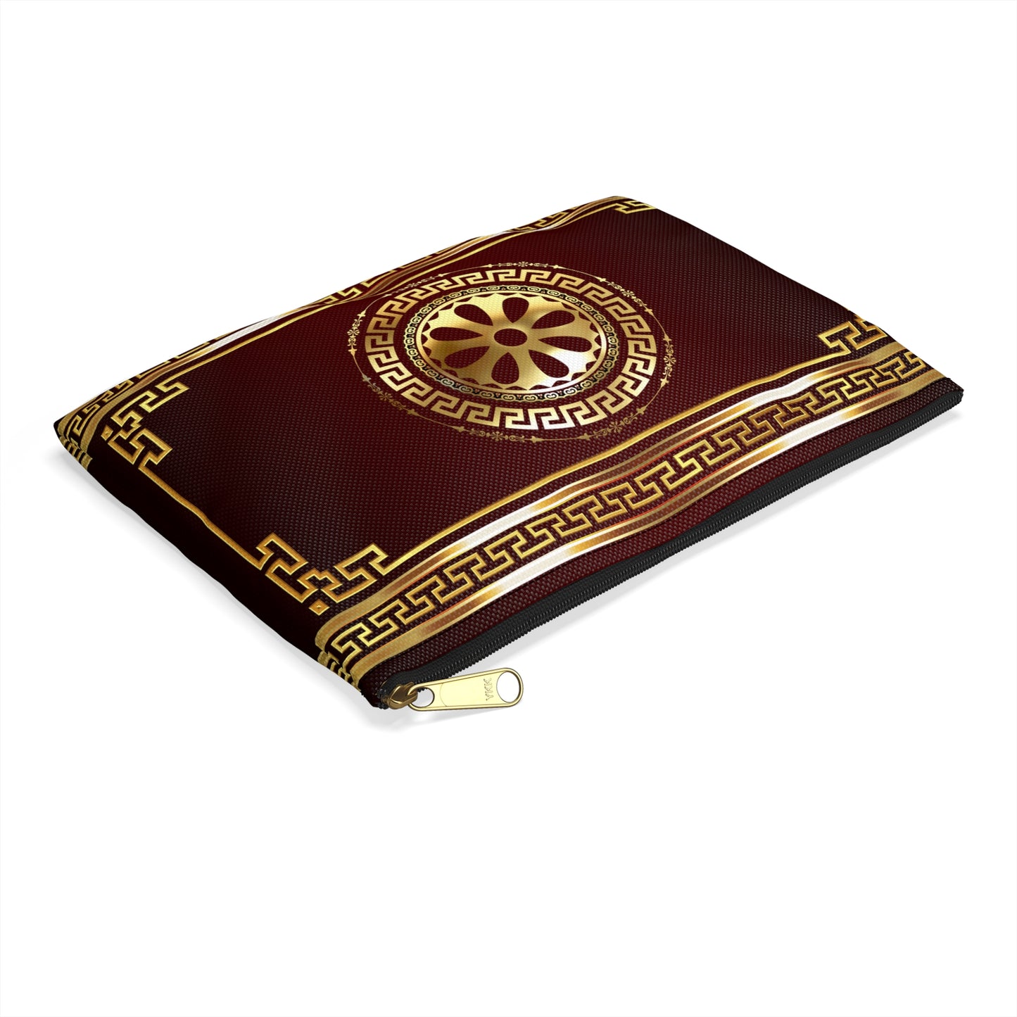 Greek Key Gold Maroon Accessory Pouch