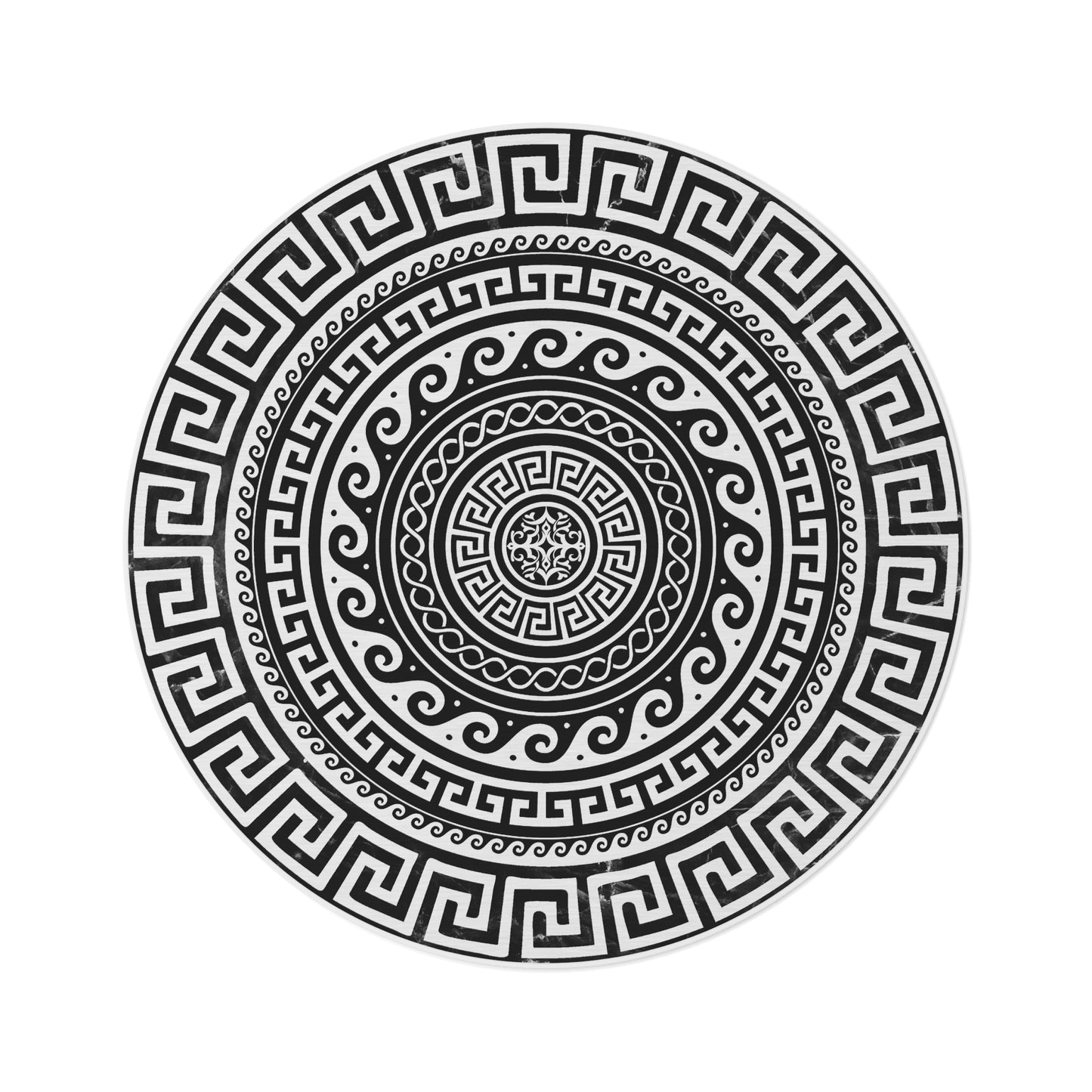 Greek Key Black and White Round Rug