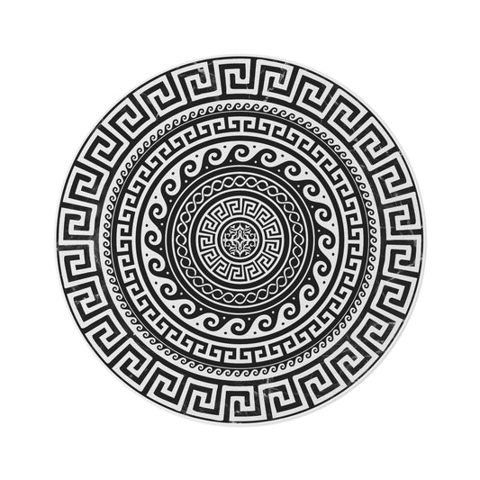 Greek Key Black and White Round Rug