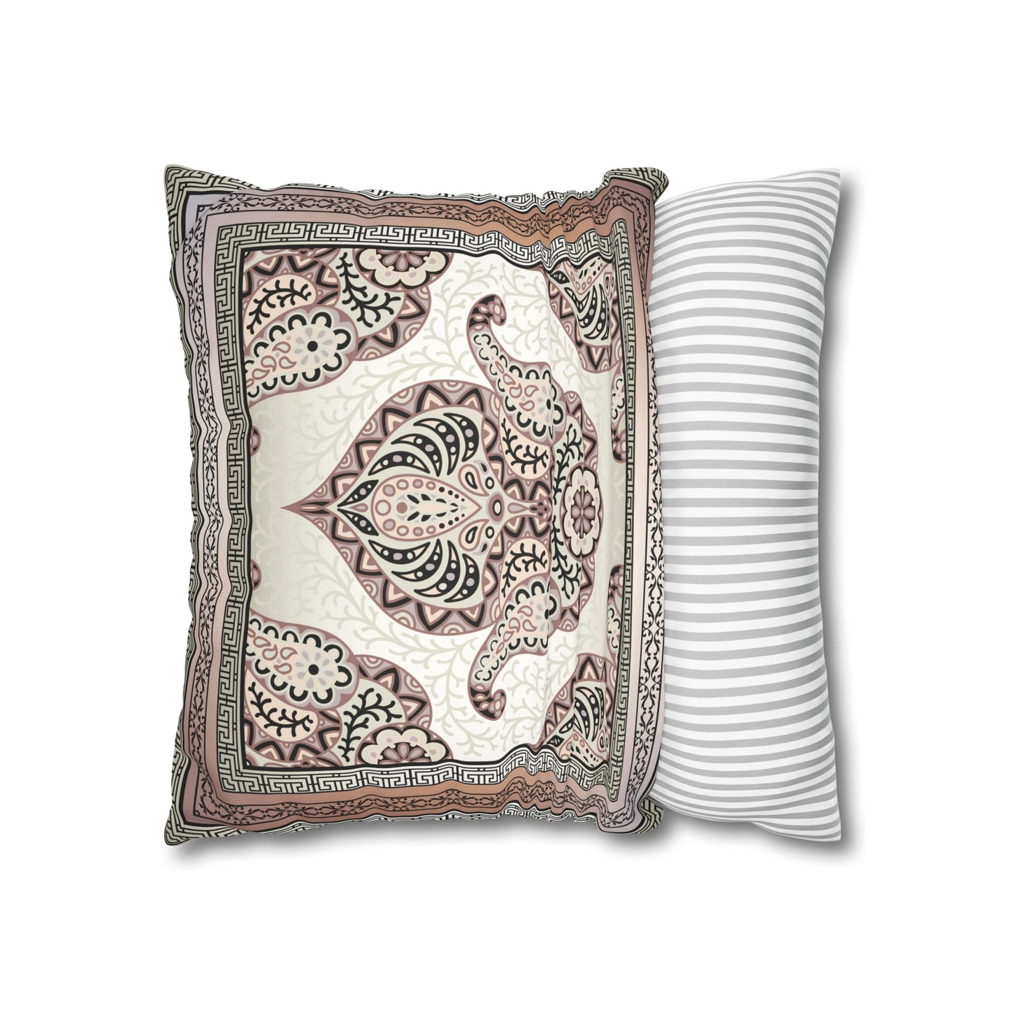 Greek Keys Pink Peach Black Paisley Faux Suede Square Pillow Case