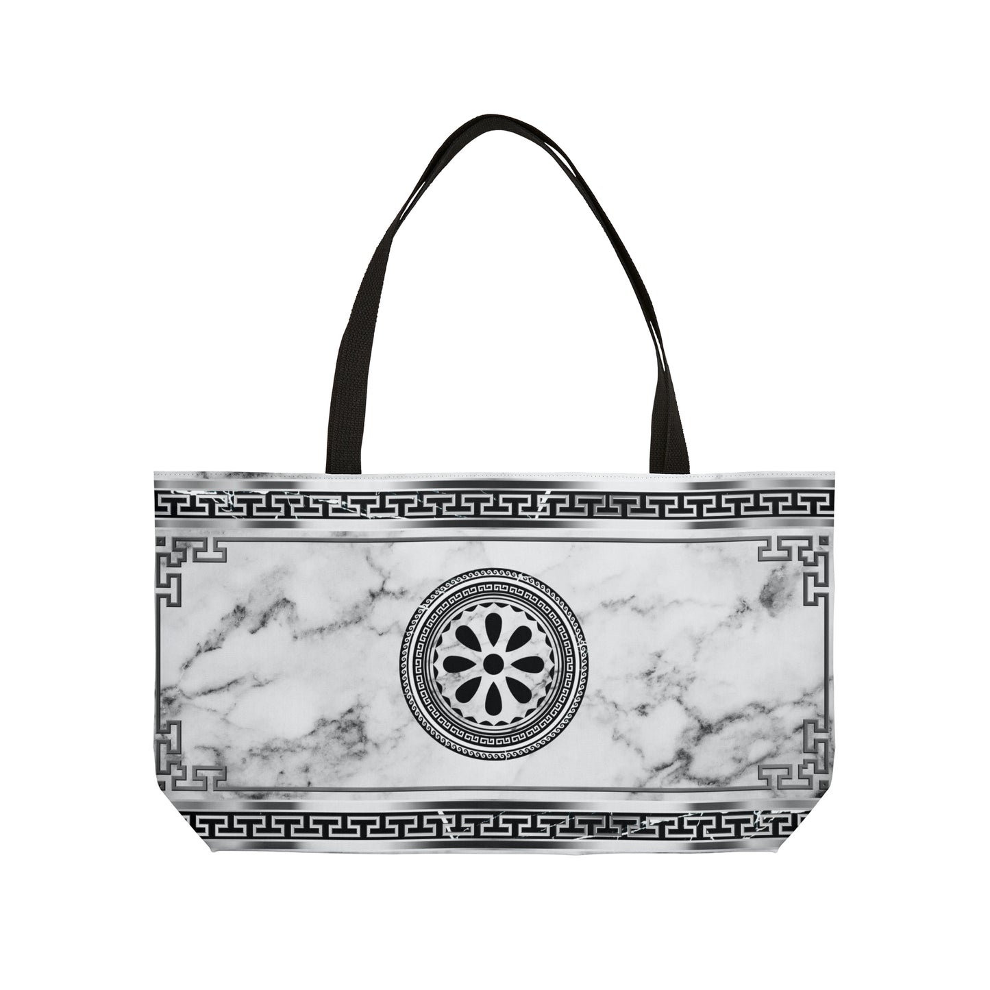 Greek Key Silver White Marbleized Weekender Tote Bag