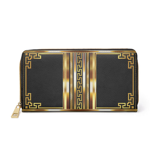 Greek Key Black Gold Zipper Wallet