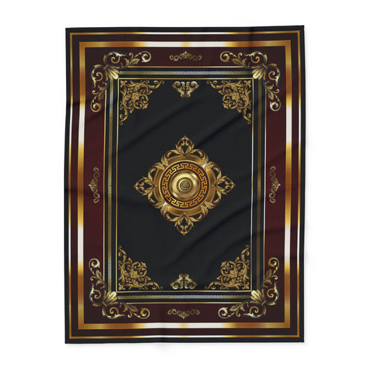 Ornate Baroque Greek Key Gold Black Maroon Arctic Fleece Blanket