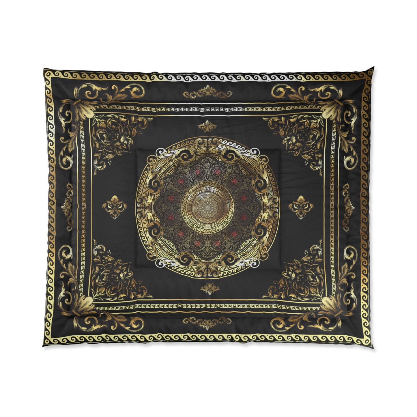 Greek Key Gold Black Red Ornate Baroque Comforter