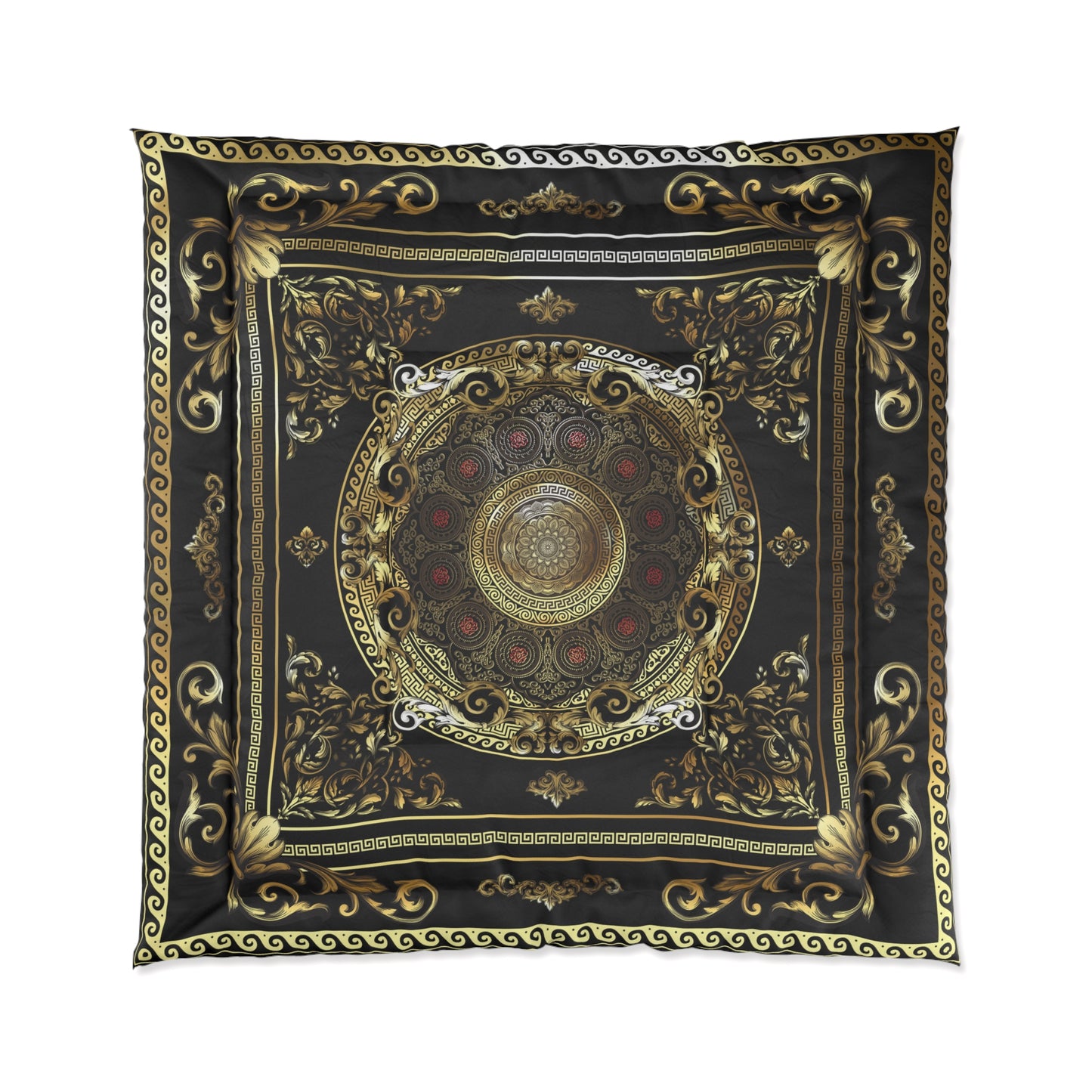 Greek Key Gold Black Red Ornate Baroque Comforter