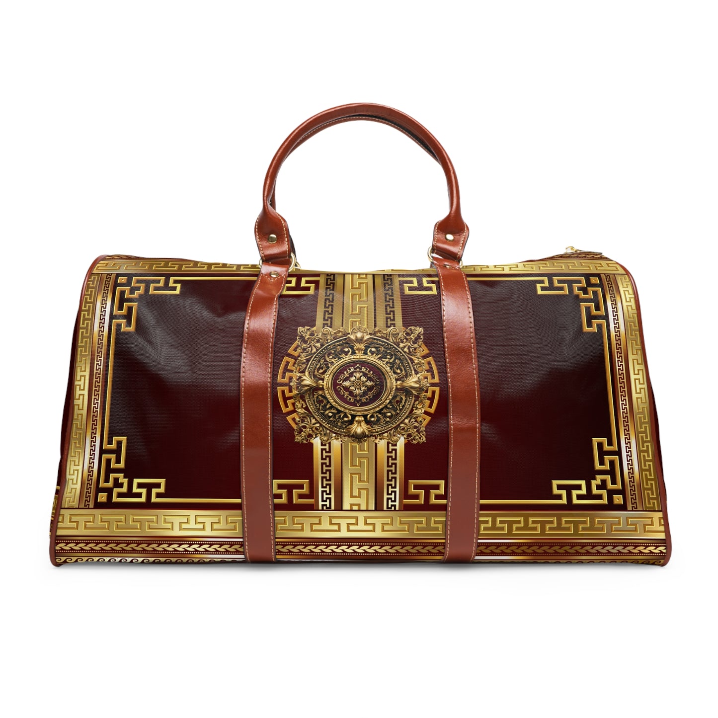 Greek Key Gold Maroon Ornate Waterproof Travel Bag