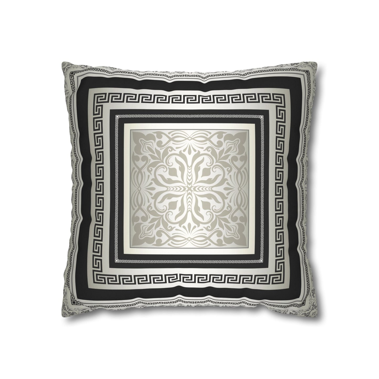 Greek Keys Cream Gray Black Faux Suede Square Pillow Case