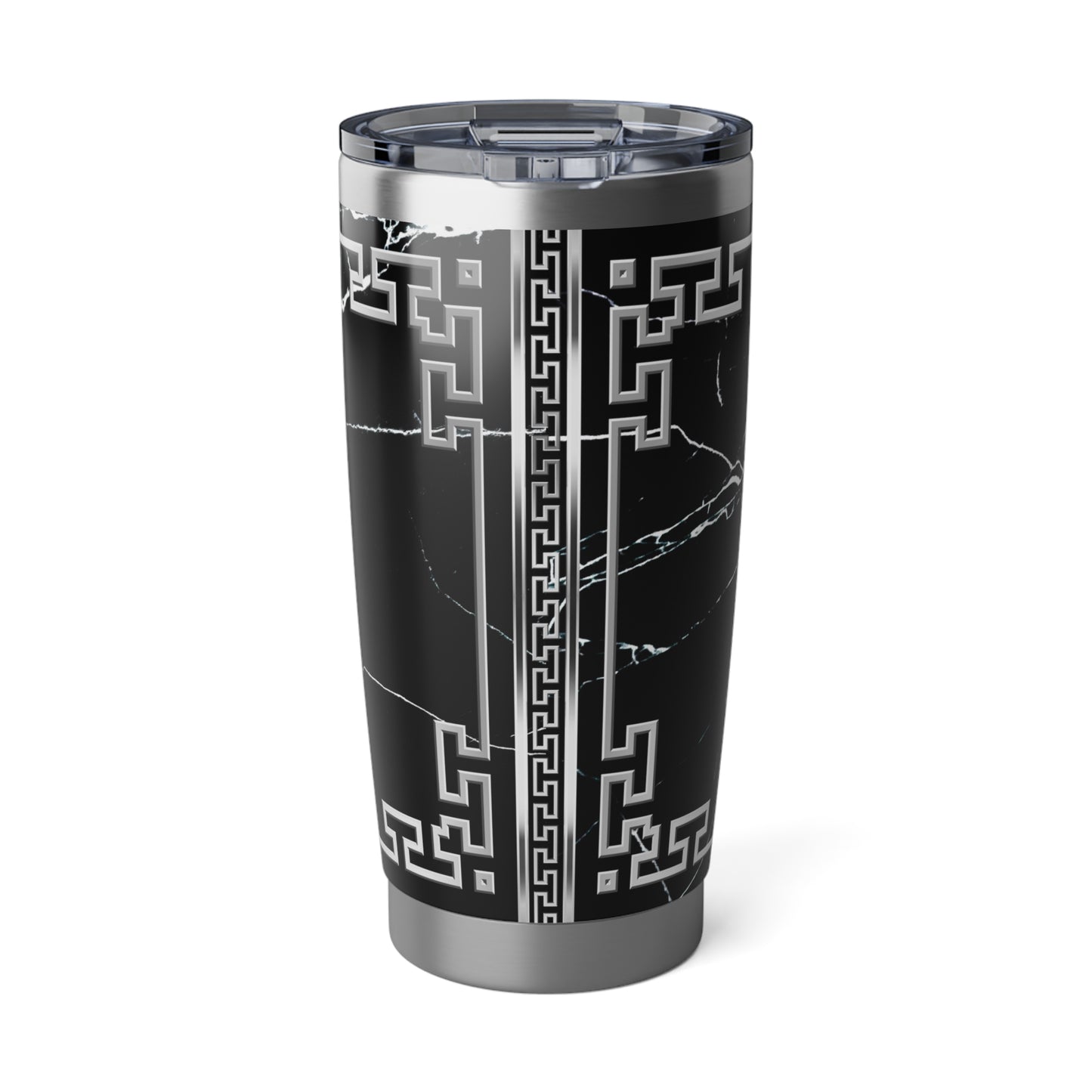 Greek Key Silver Black Marbleized Vagabond 20oz Tumbler