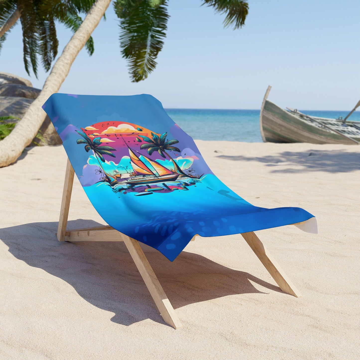 Aqua Blues Island Scene Beach Towel