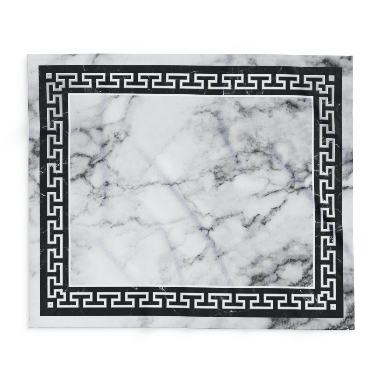 Greek Key White Black Marbleized Arctic Fleece Blanket