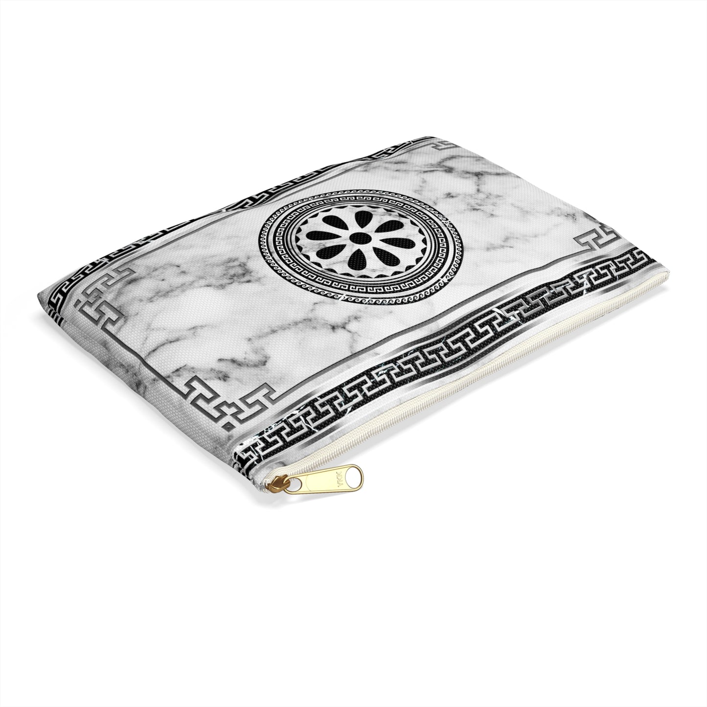 Greek Key Silver White Marbleized Accessory Pouch