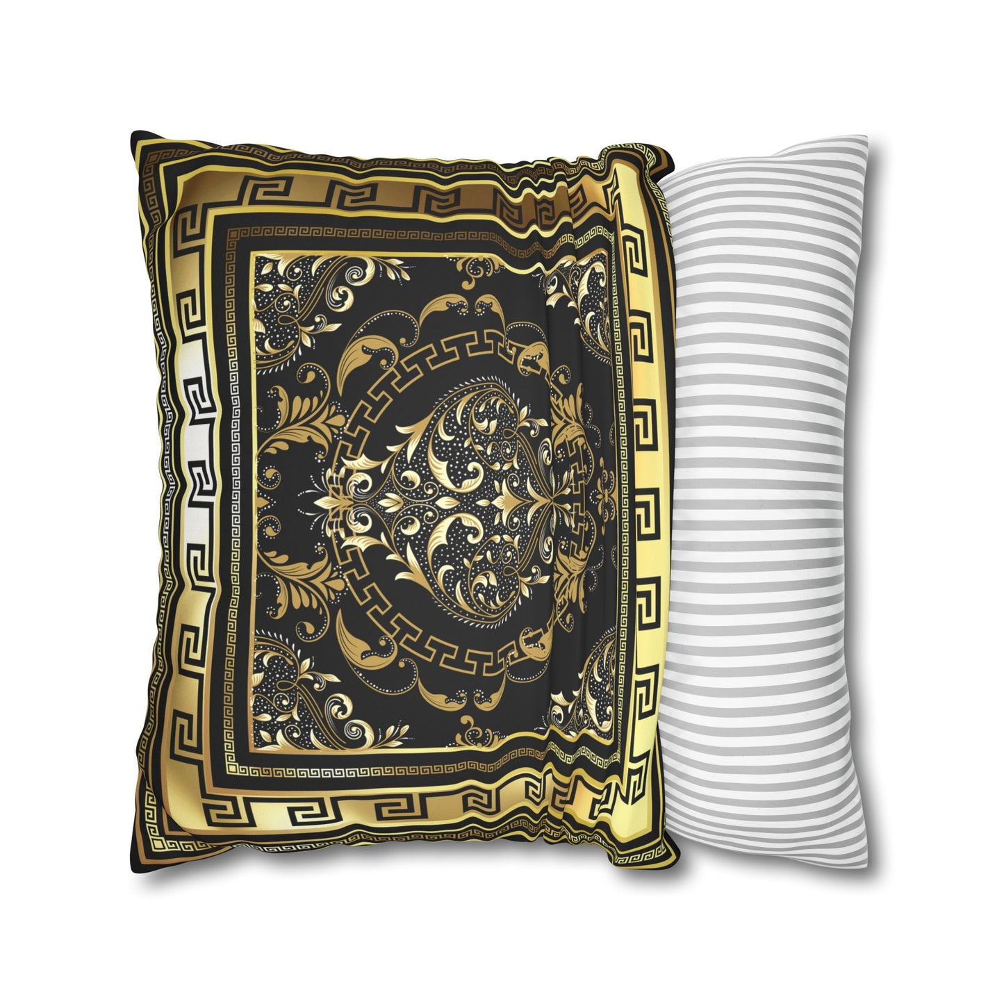 Greek Keys Gold Black Faux Suede Square Pillow Case