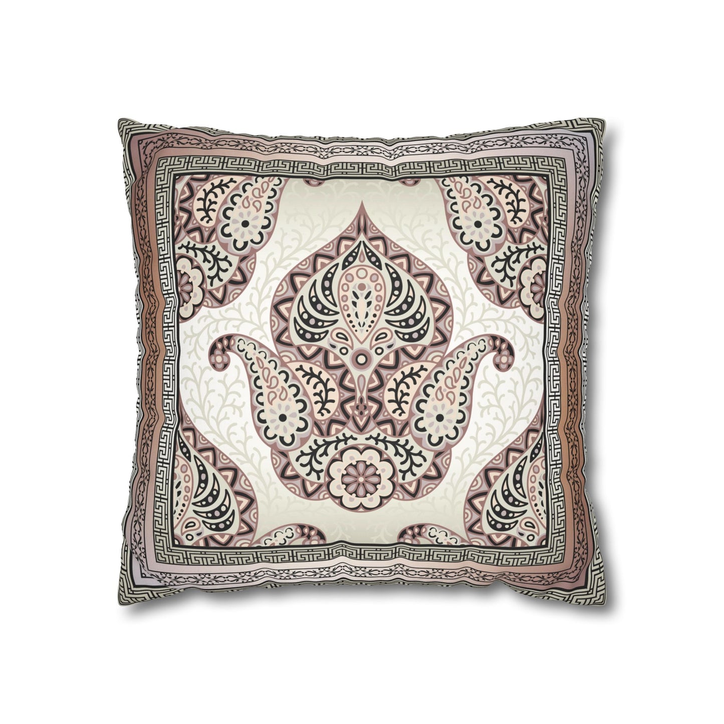 Greek Keys Pink Peach Black Paisley Faux Suede Square Pillow Case