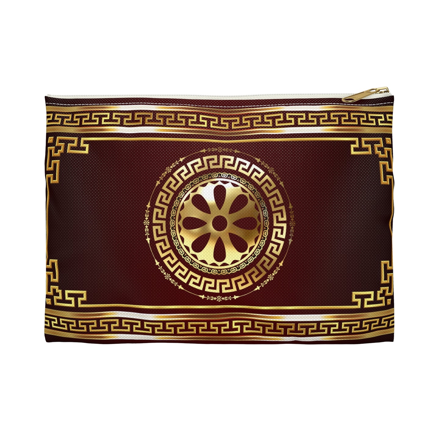 Greek Key Gold Maroon Accessory Pouch