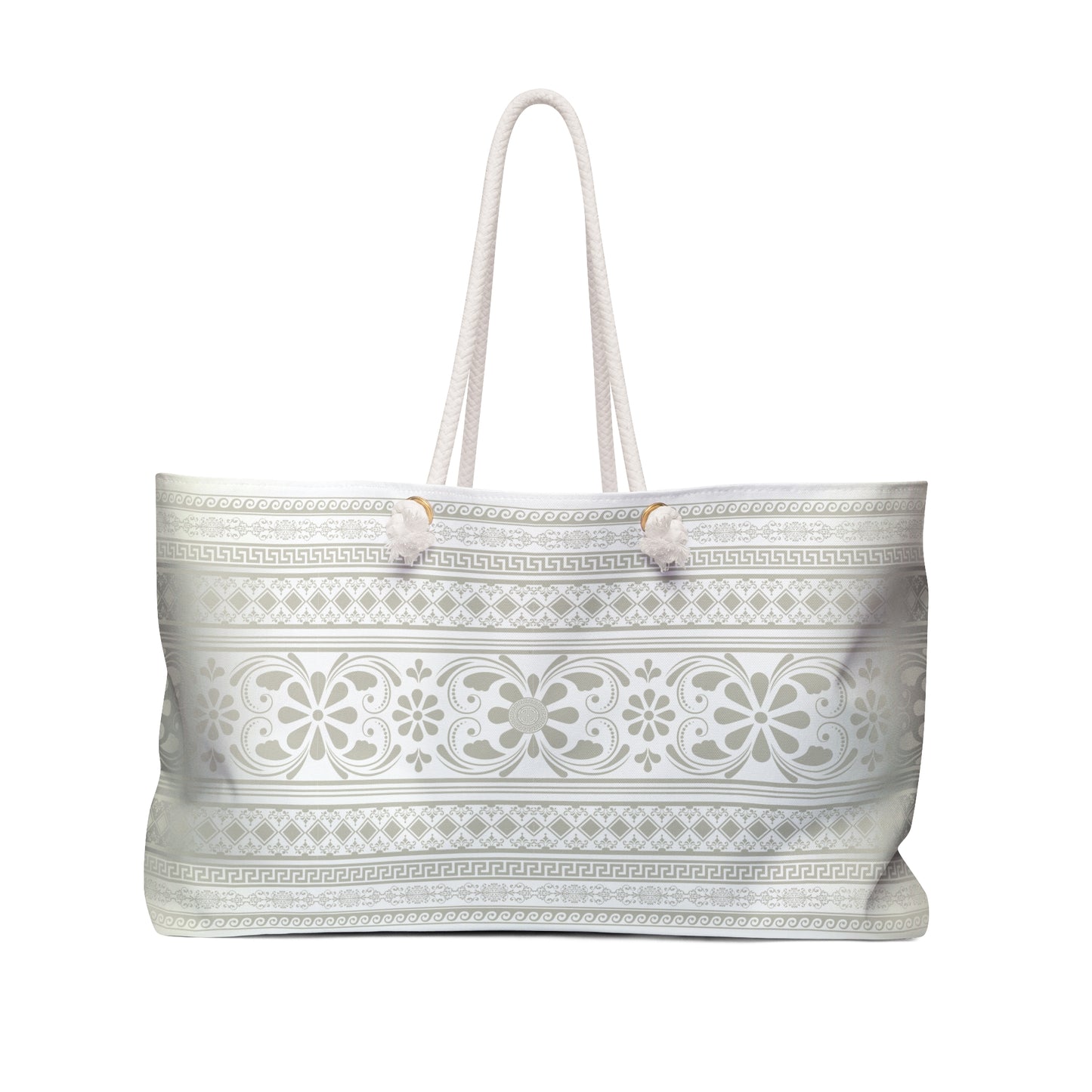 Cream Filigree Greek Key Weekender Bag