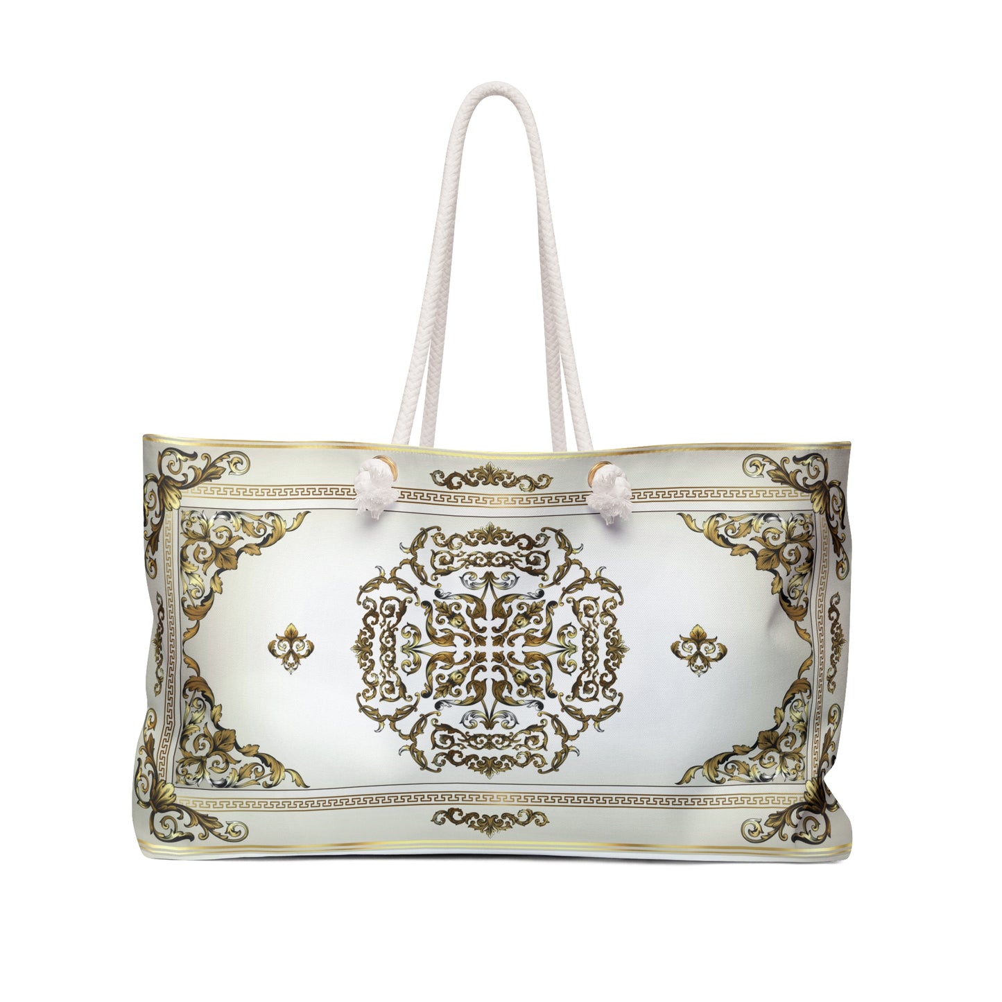 Greek Key Ornate Baroque Cream Gold Weekender Bag