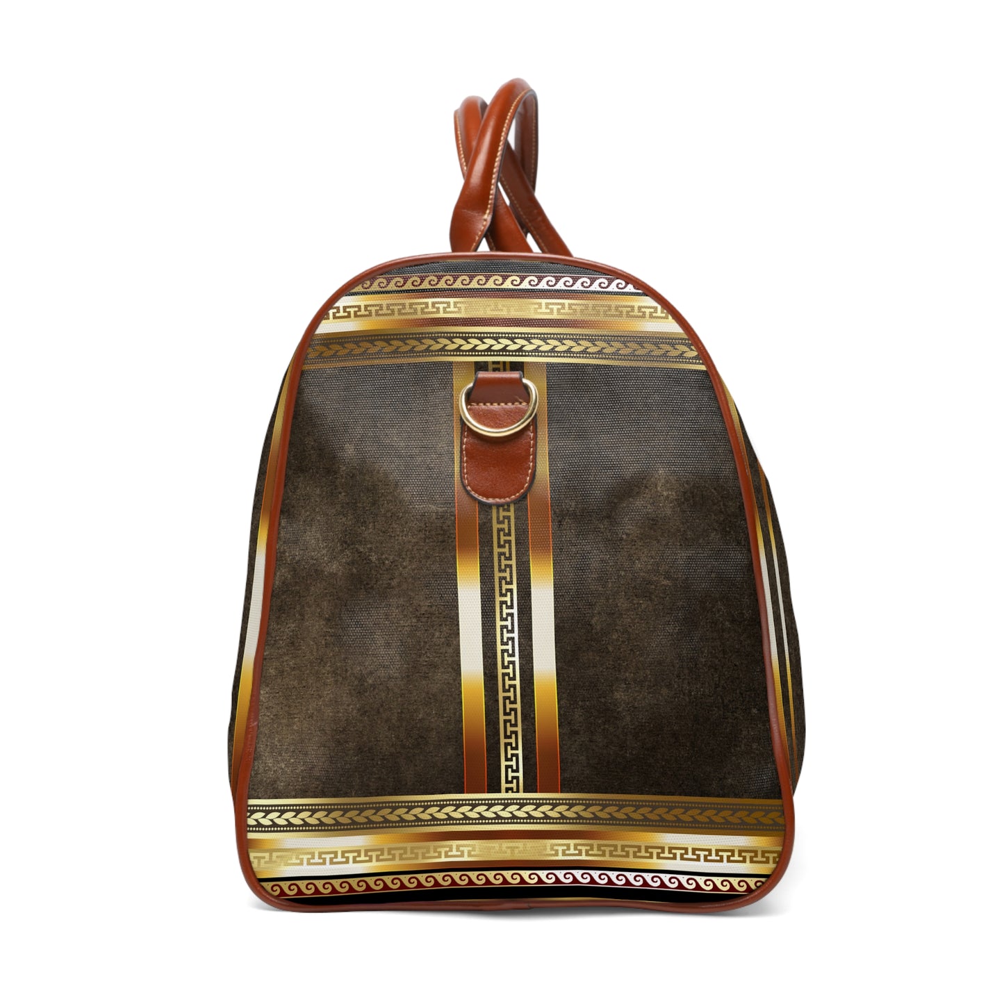 Brown Gold Greek Key Waterproof Travel Bag