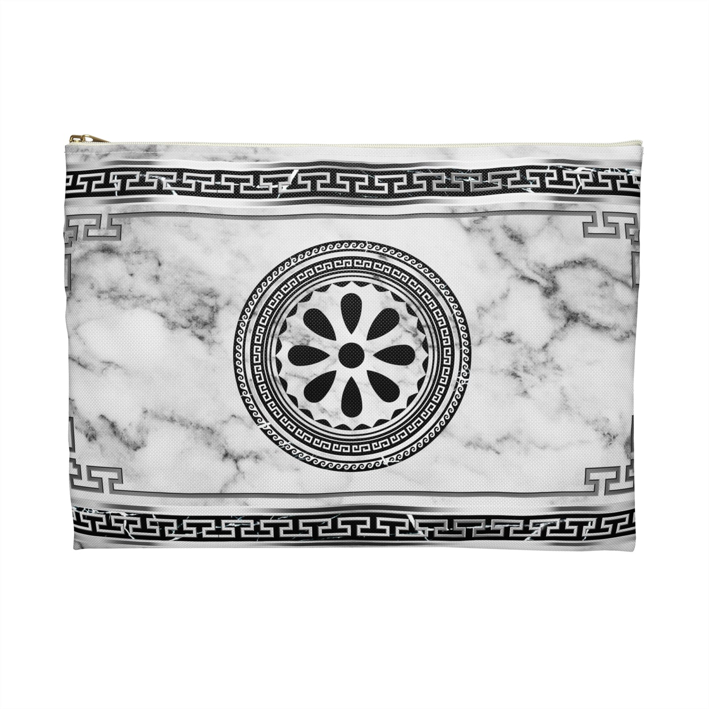 Greek Key Silver White Marbleized Accessory Pouch