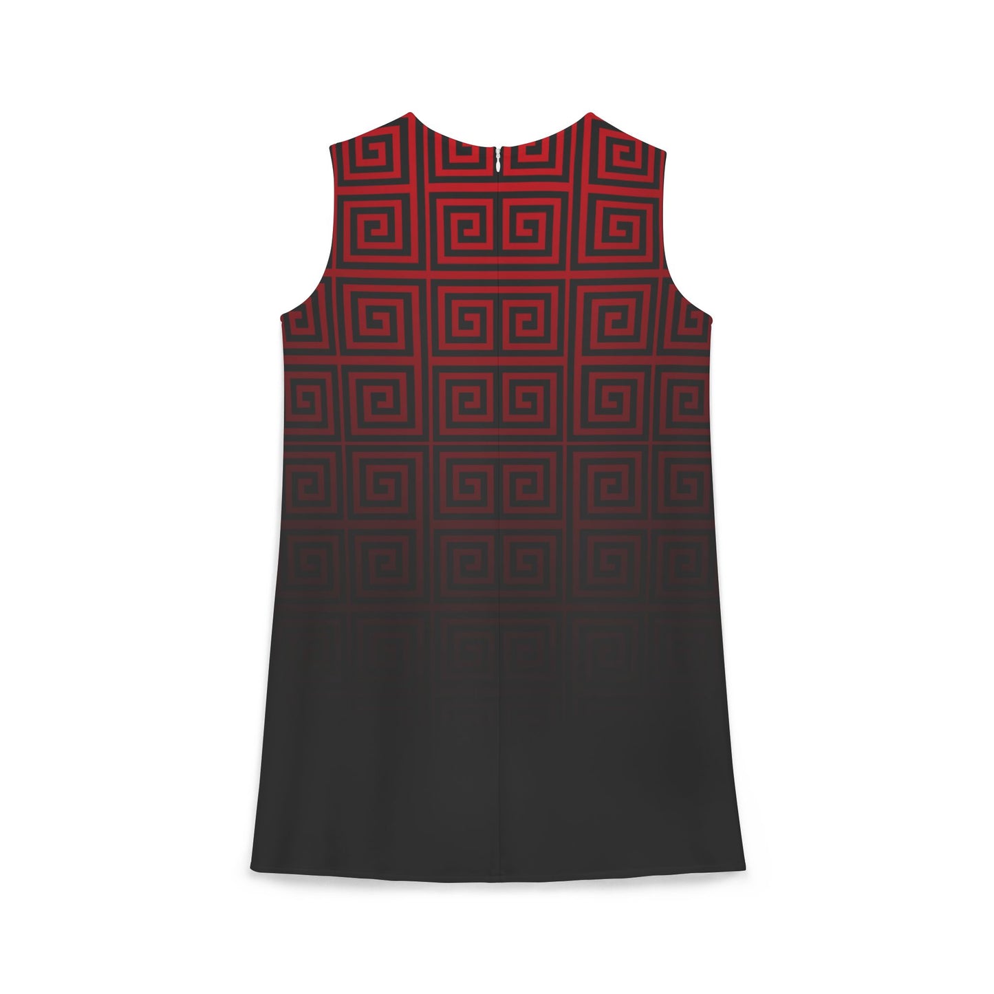 Black Red Greek Key Black A-line Sleeveless Dress