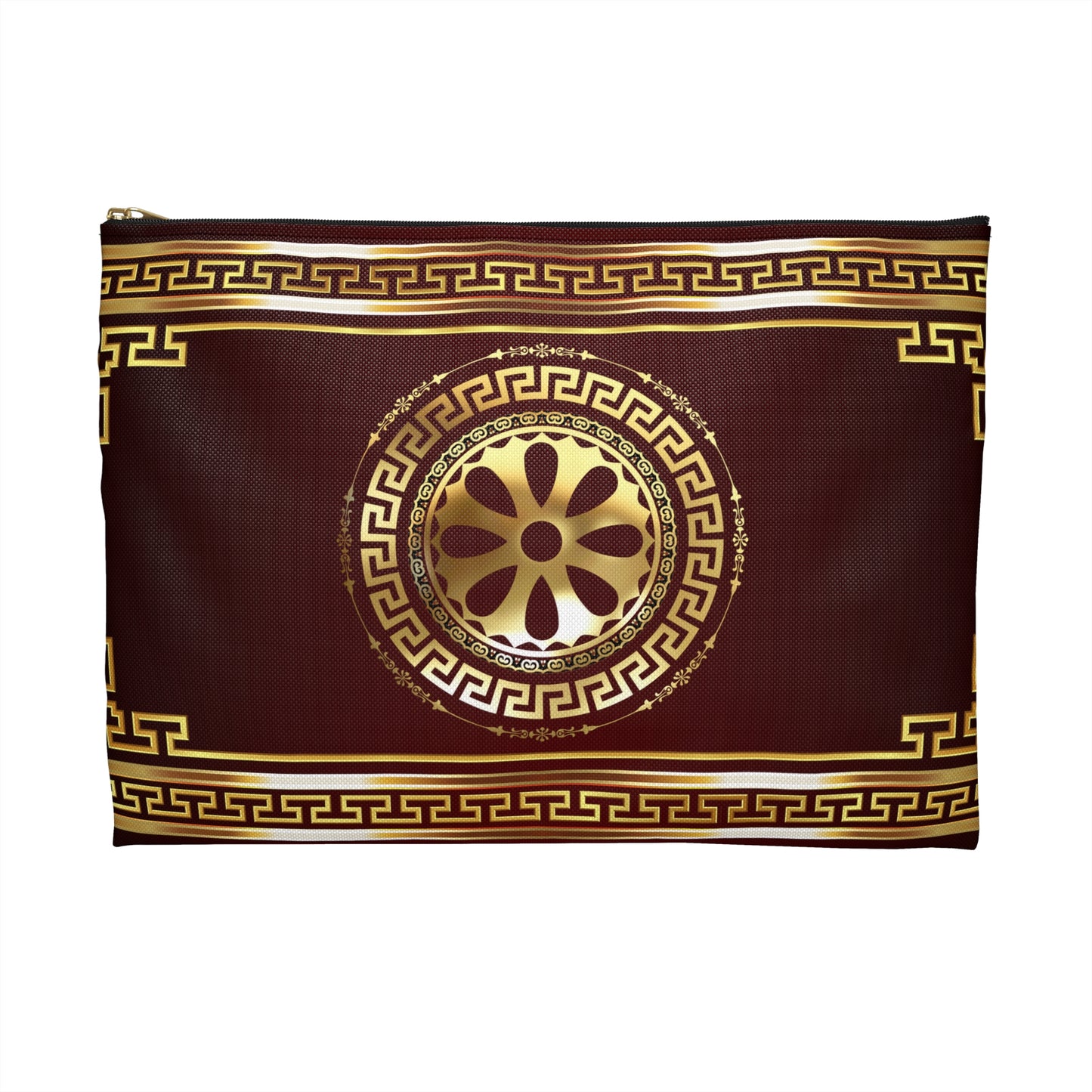 Greek Key Gold Maroon Accessory Pouch