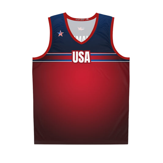 USA Red Blue White Trim - Basketball Jersey