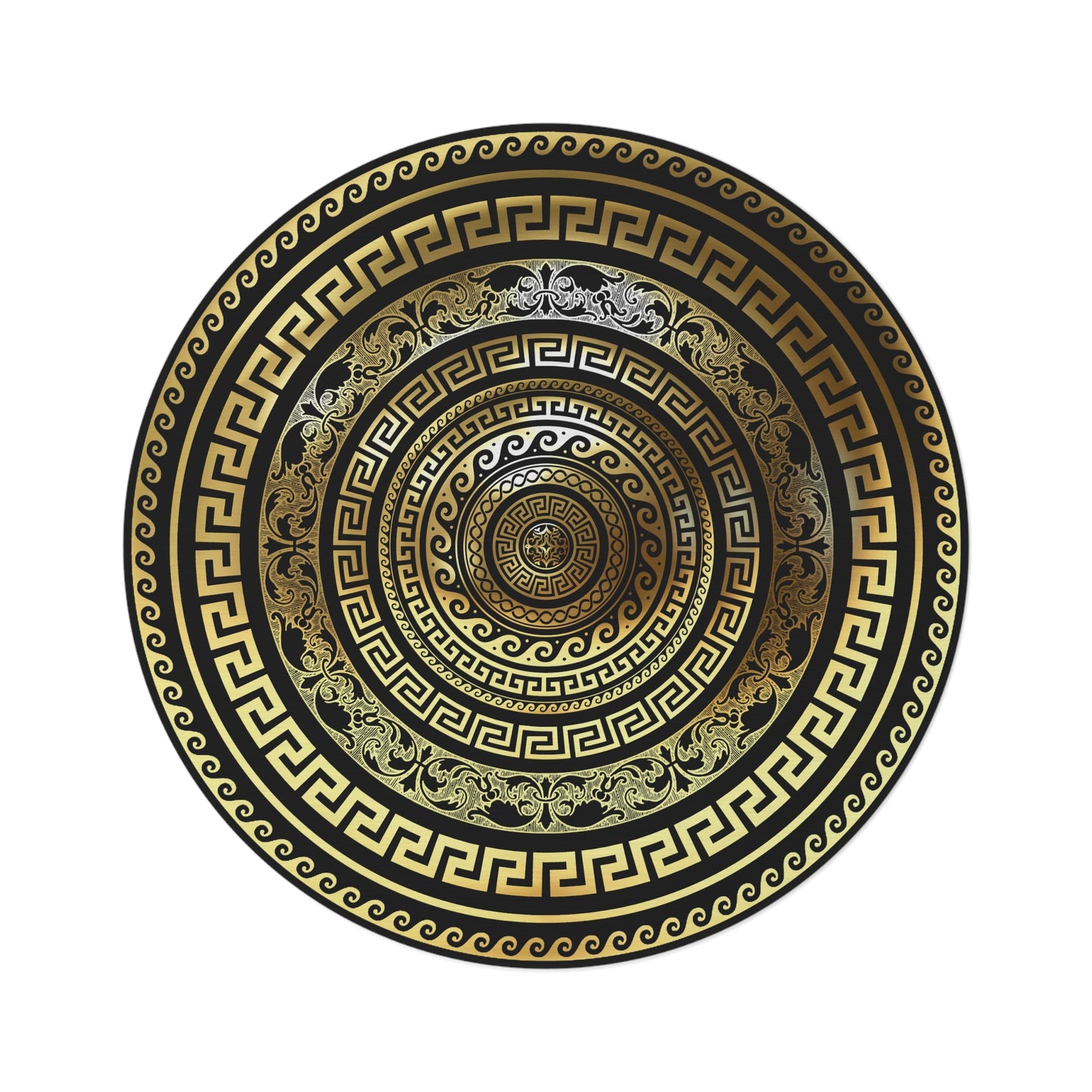 Greek Key Black Gold Round Rug