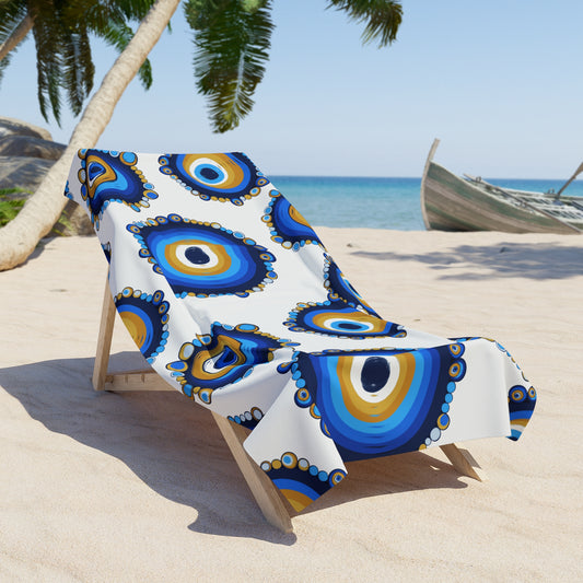 Mati Evil Eye Painted Style Beach Towel