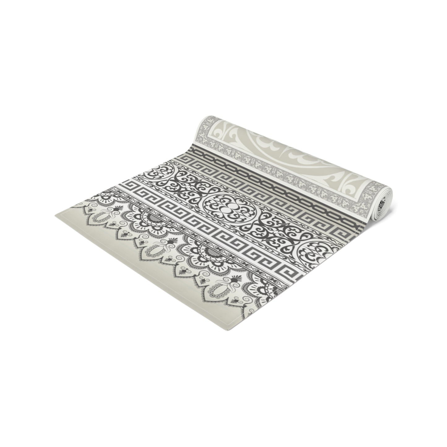 Greek Key Cream Ornate Baroque Black Gray Table Runner (Cotton, Poly)