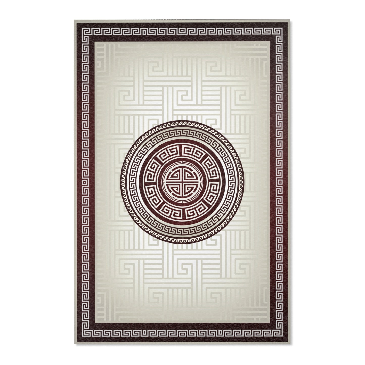 Greek Keys Tan & Maroon Area Rugs