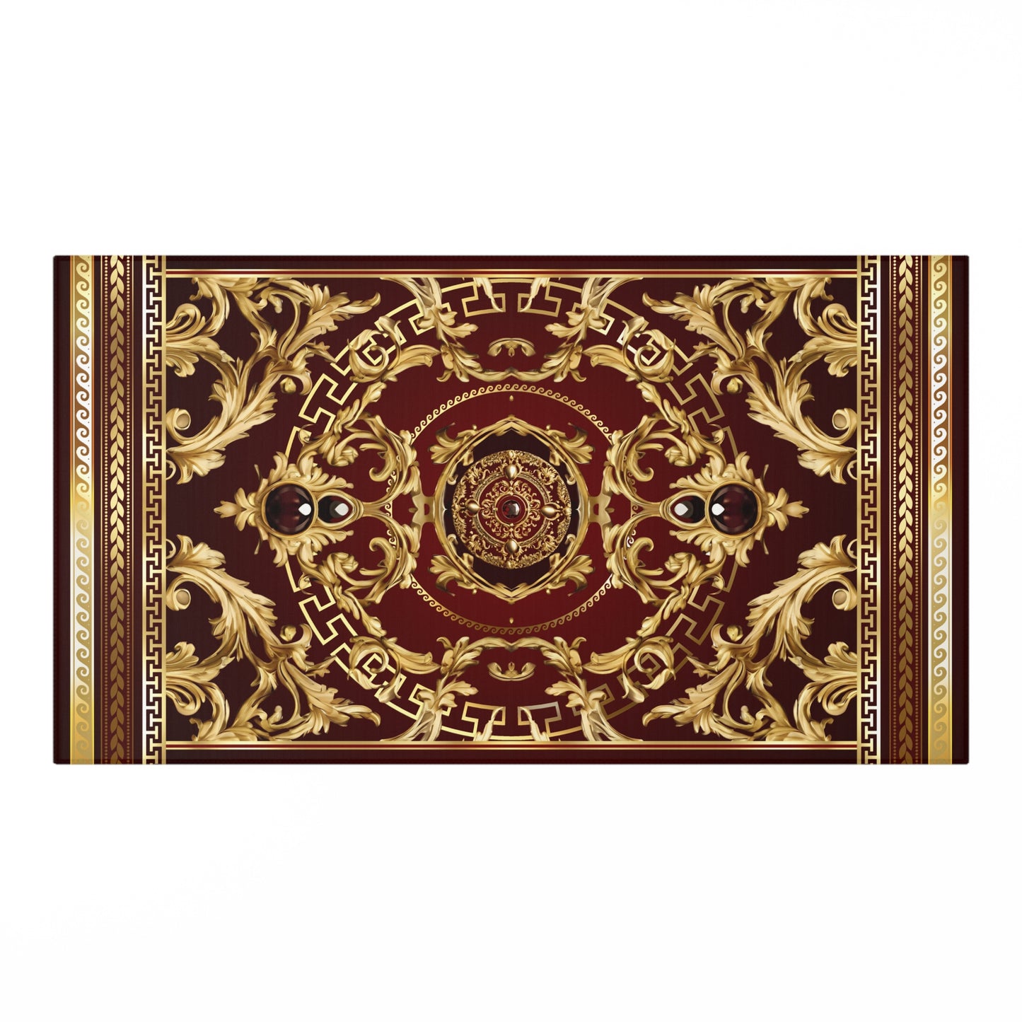 Greek Key Gold Maroon Ornate Baroque Medallion Dornier Rug