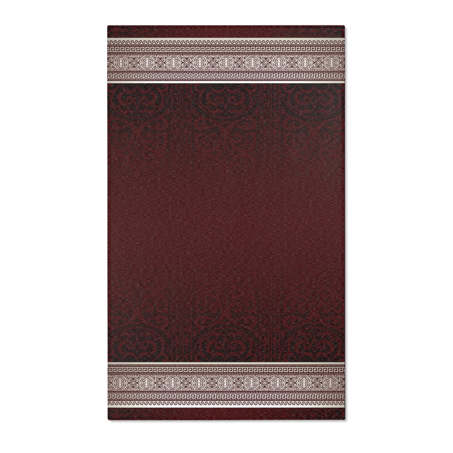 Ornate Greek Keys Maroon Tan & Black Area Rugs