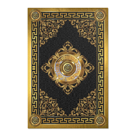 Ornate Baroque Gold Black Medallion Area Rugs