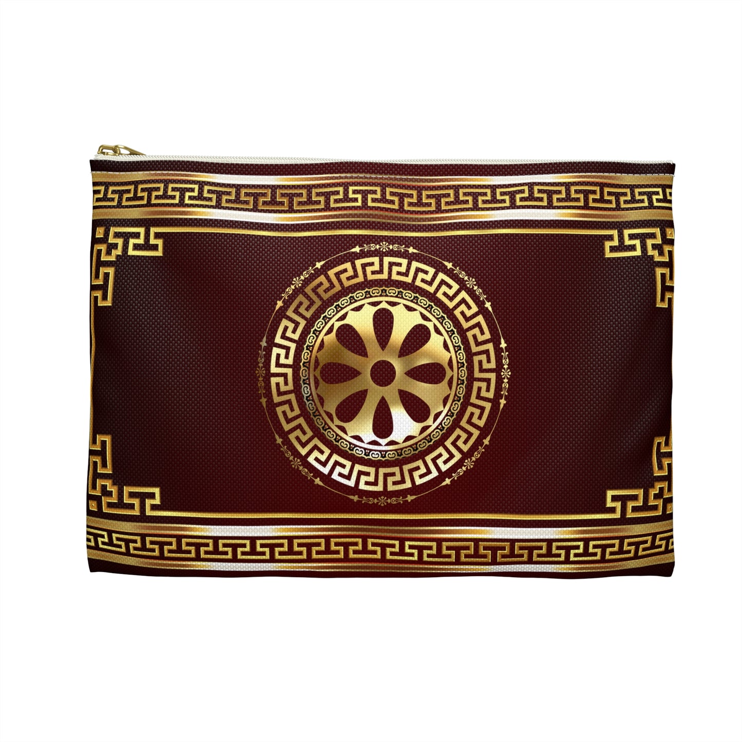 Greek Key Gold Maroon Accessory Pouch