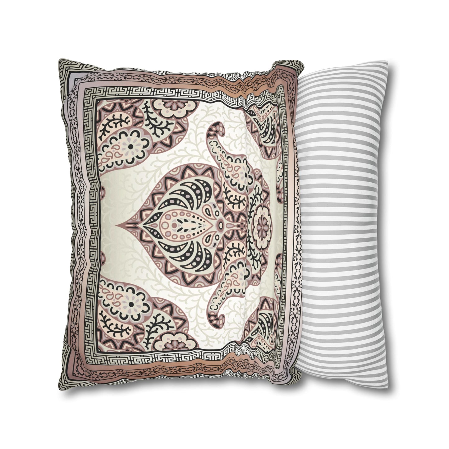 Greek Keys Pink Peach Black Paisley Faux Suede Square Pillow Case