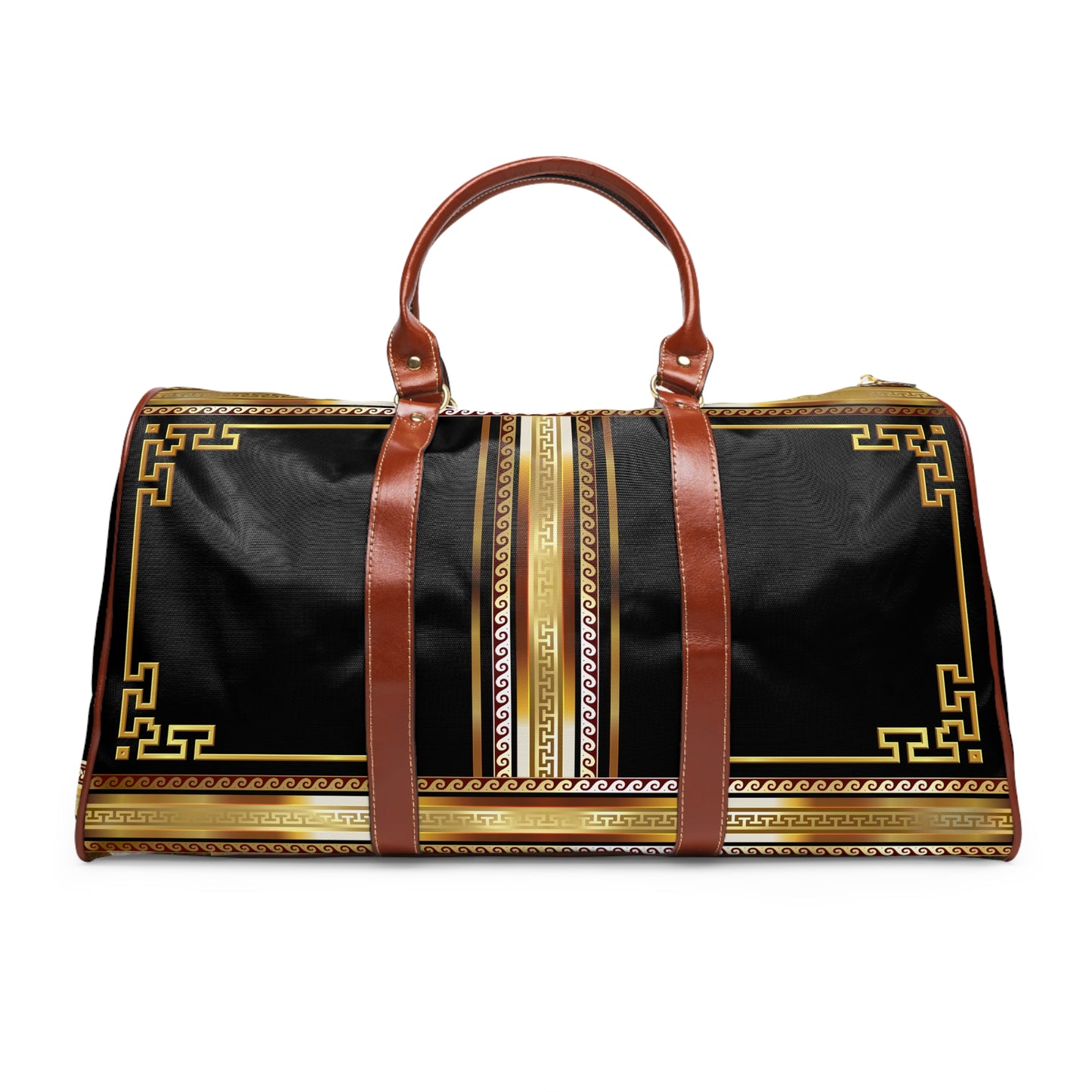 Black Gold Greek Key Waterproof Travel Bag