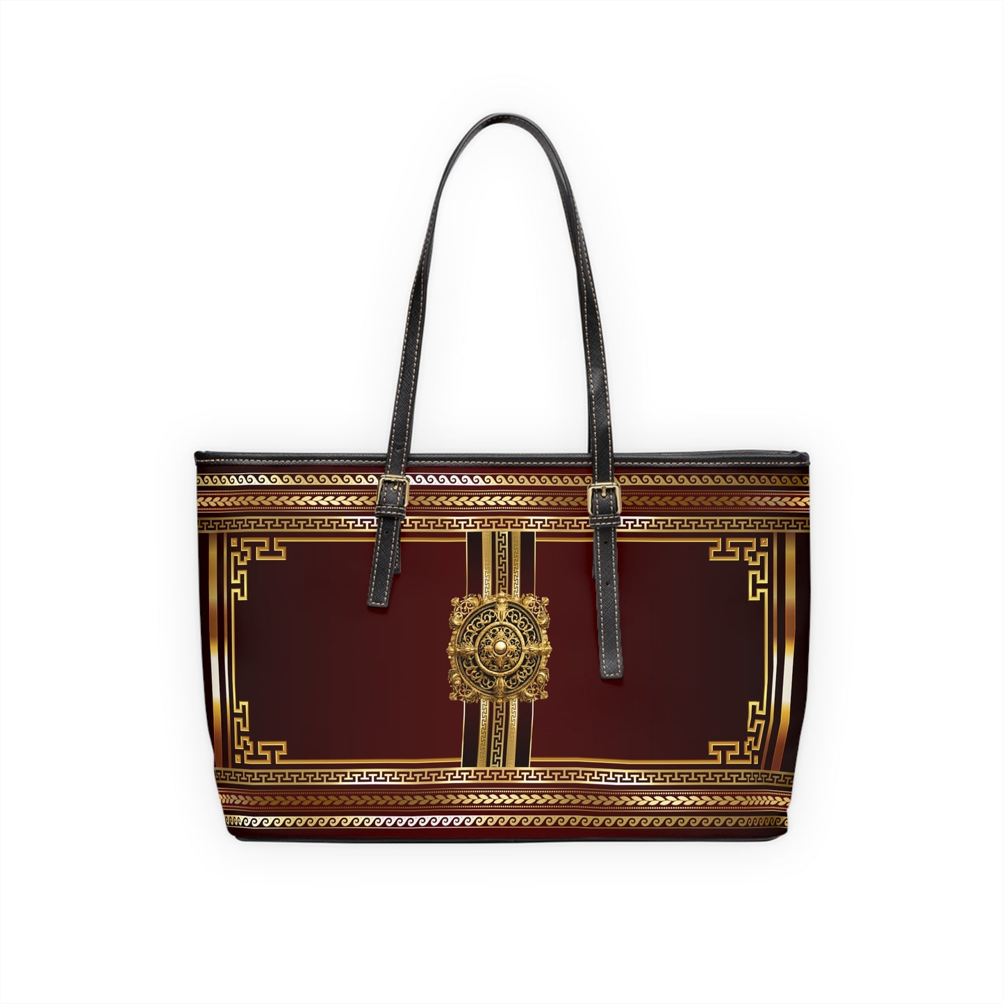 Greek Key Gold Maroon PU Leather Shoulder Bag