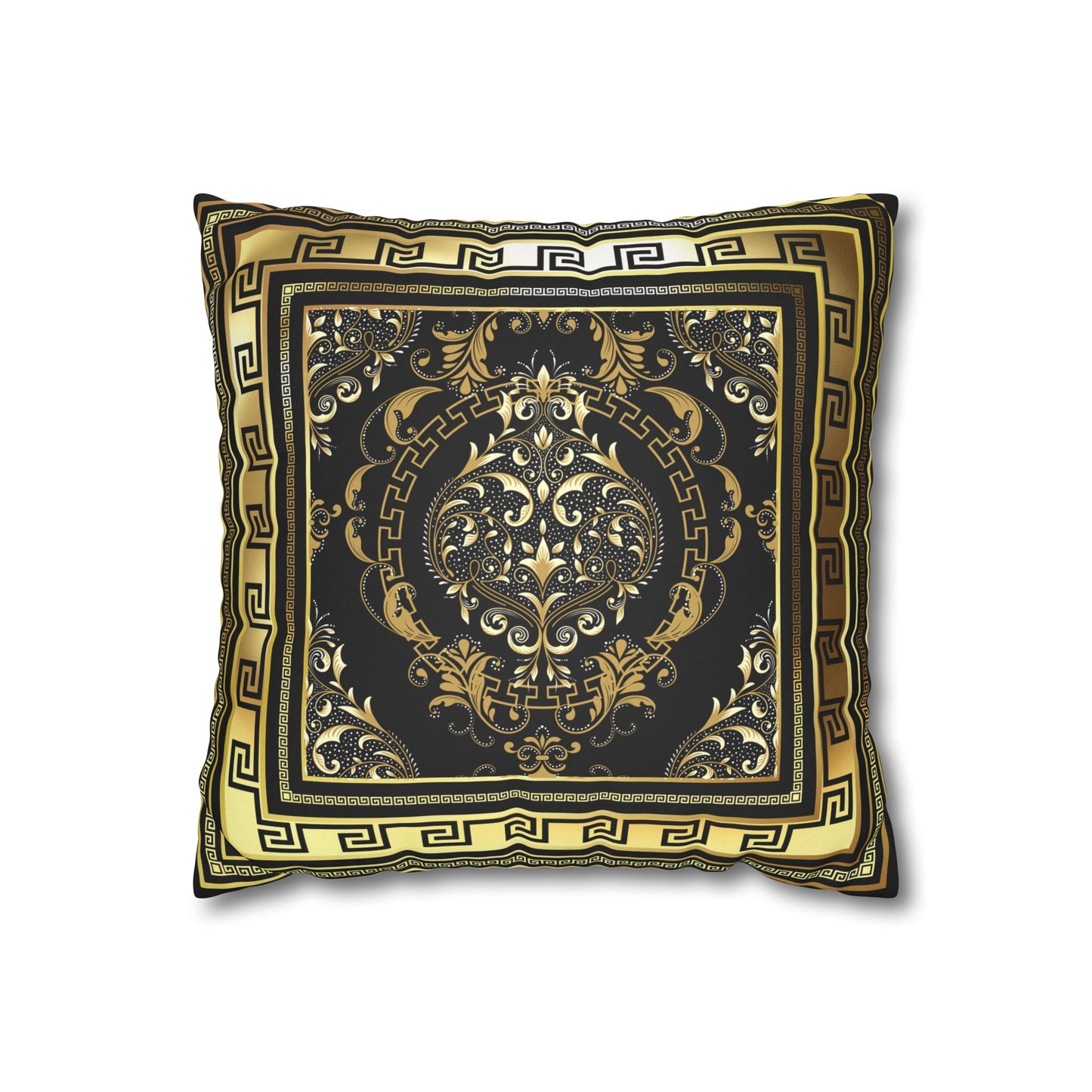 Greek Keys Gold Black Faux Suede Square Pillow Case