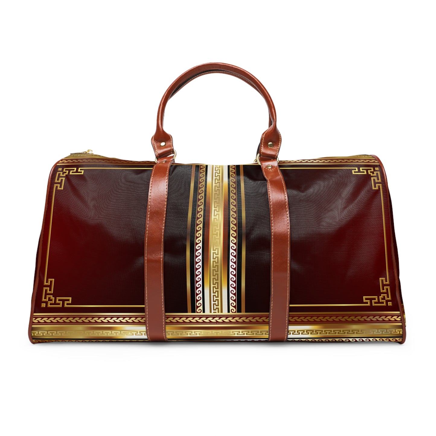 Greek Key Gold Maroon Waterproof Travel Bag