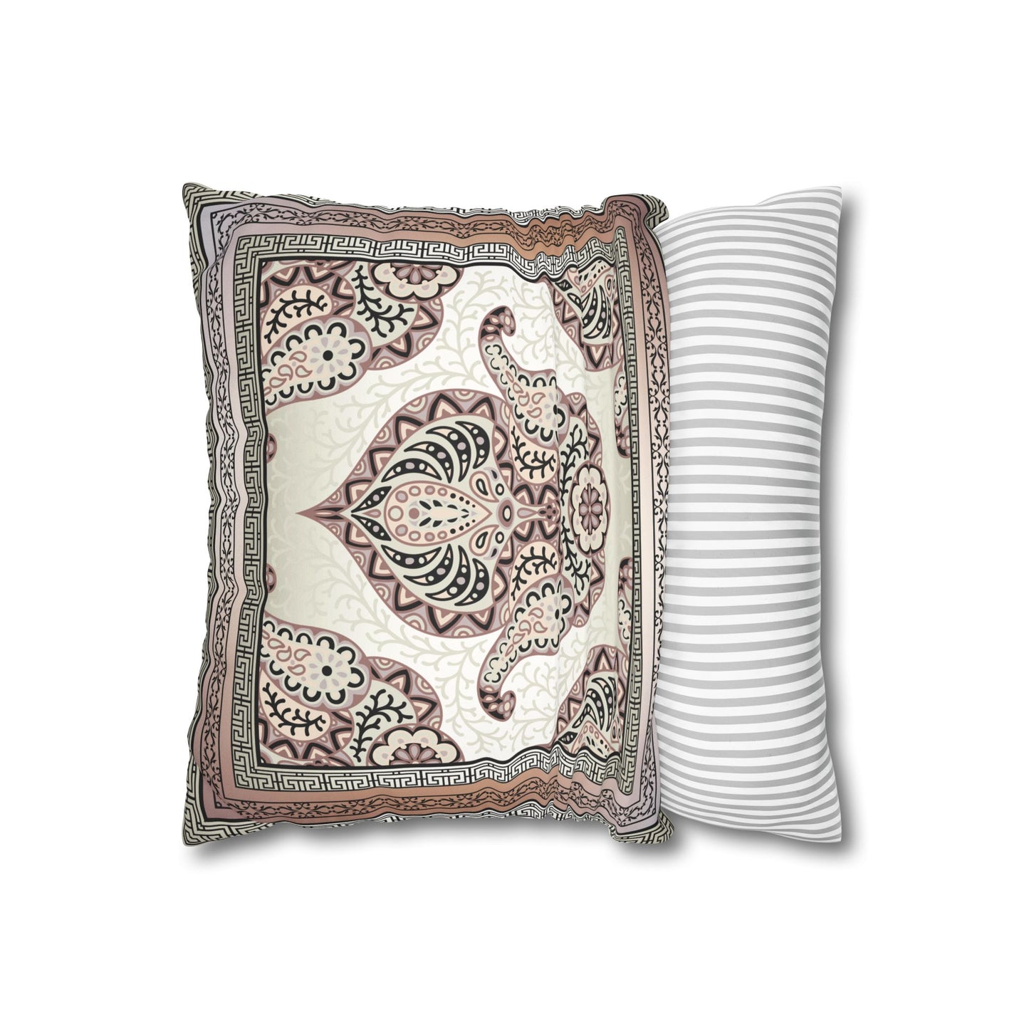 Greek Keys Pink Peach Black Paisley Faux Suede Square Pillow Case